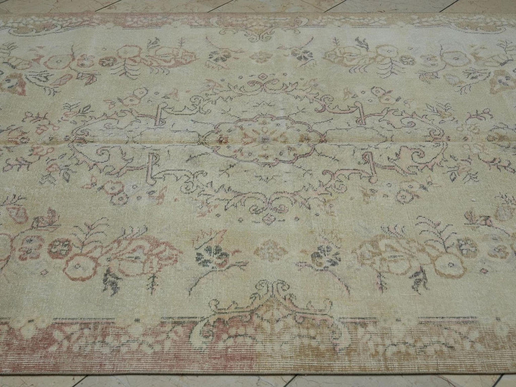Vintage Turkish Oushak Rug: 5.4x8.6 ft Mid-Century Wool Carpet