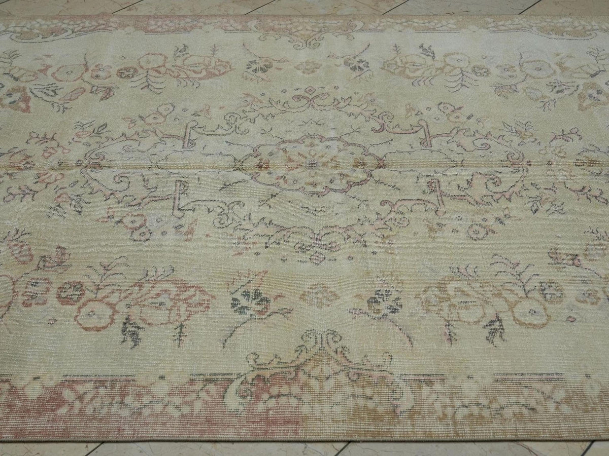 Vintage Turkish Oushak Rug: 5.4x8.6 ft Mid-Century Wool Carpet