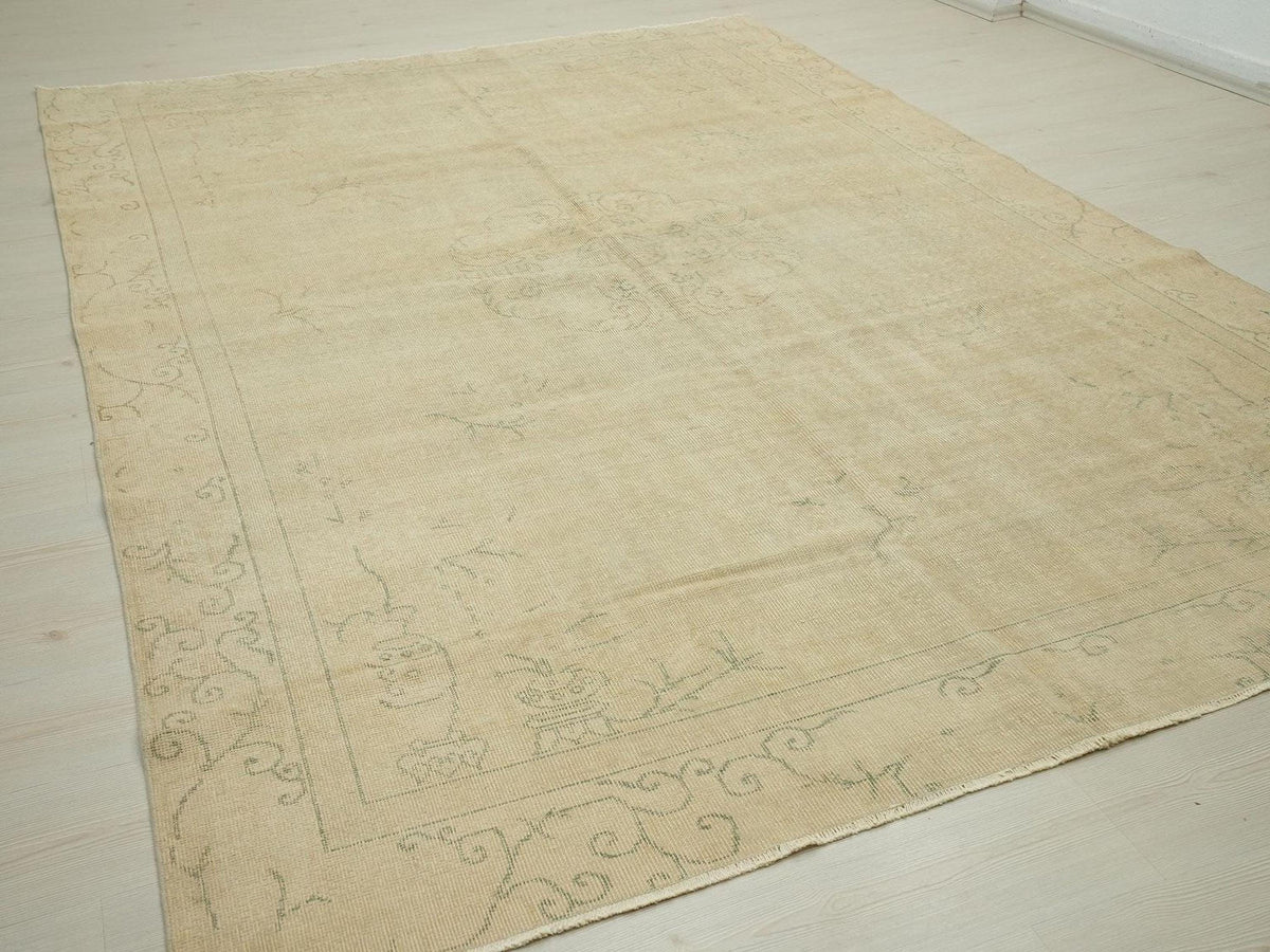 7x10 Vintage Oushak Turkish Rug: Anatolian Wool Carpet,Home Living Accent.