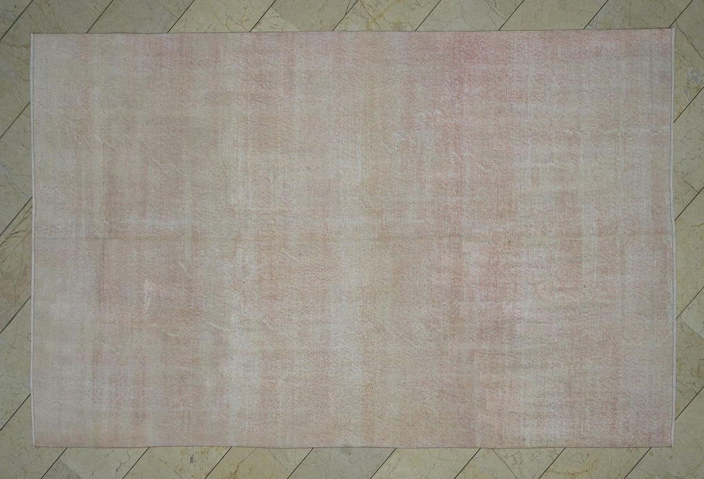 Salmon Pink Oushak Rug: Mid-Century Turkish Wool Carpet (6.5x10 ft)