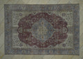 Vintage Oushak Rug: 6.7x9.9 ft, Red & Gray Turkish Wool Carpet