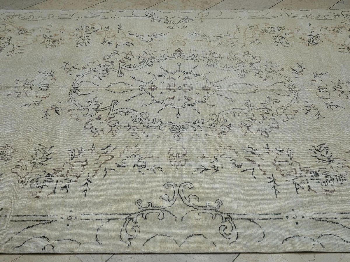 Handmade Oushak Wool Rug: Large Vintage Turkish Carpet, 6.7x10.4 ft