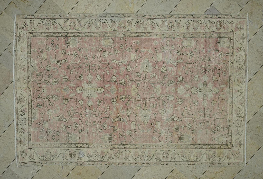 Handmade Oushak Turkish Rug: 6x9 Pastel Geometric Wool Carpet