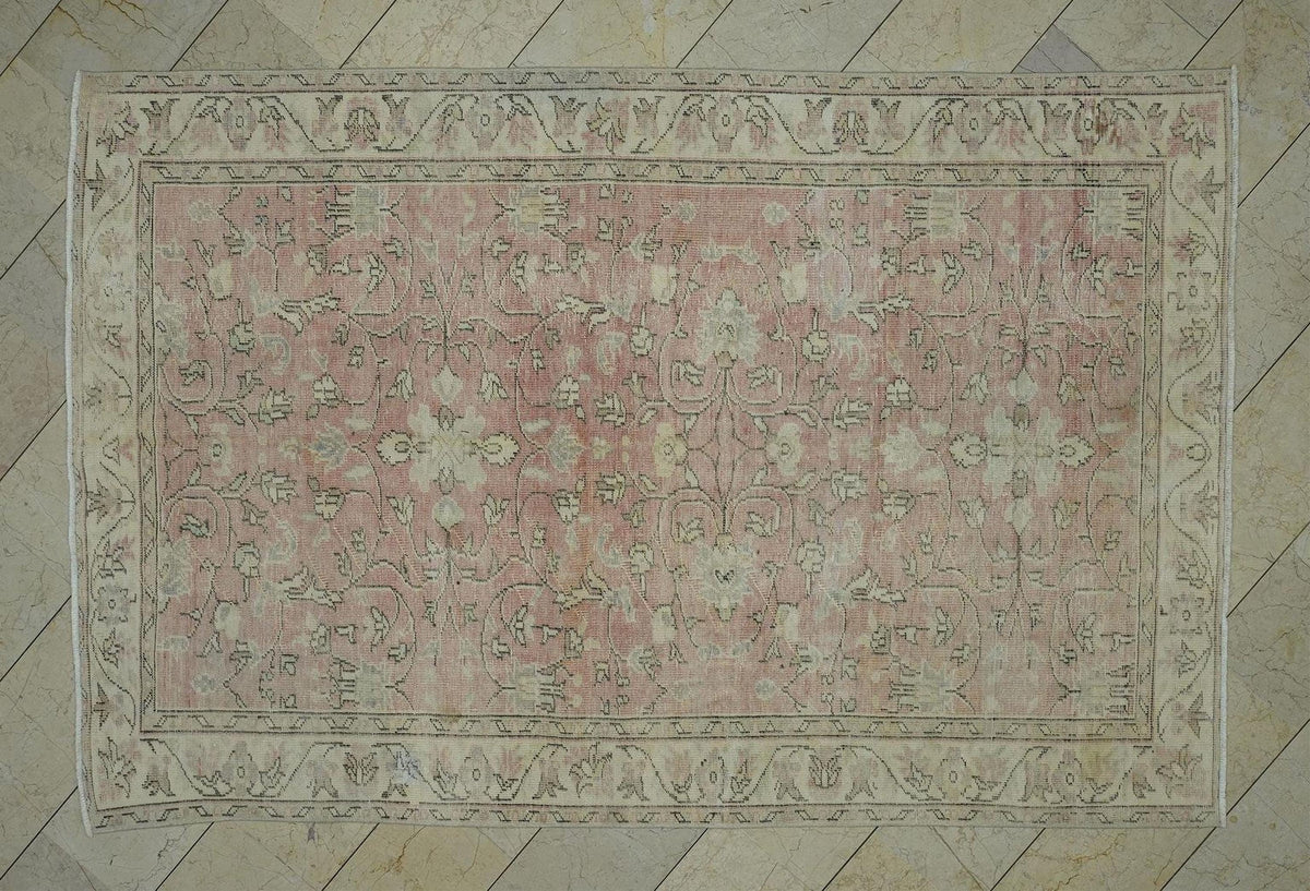 Handmade Oushak Turkish Rug: 6x9 Pastel Geometric Wool Carpet