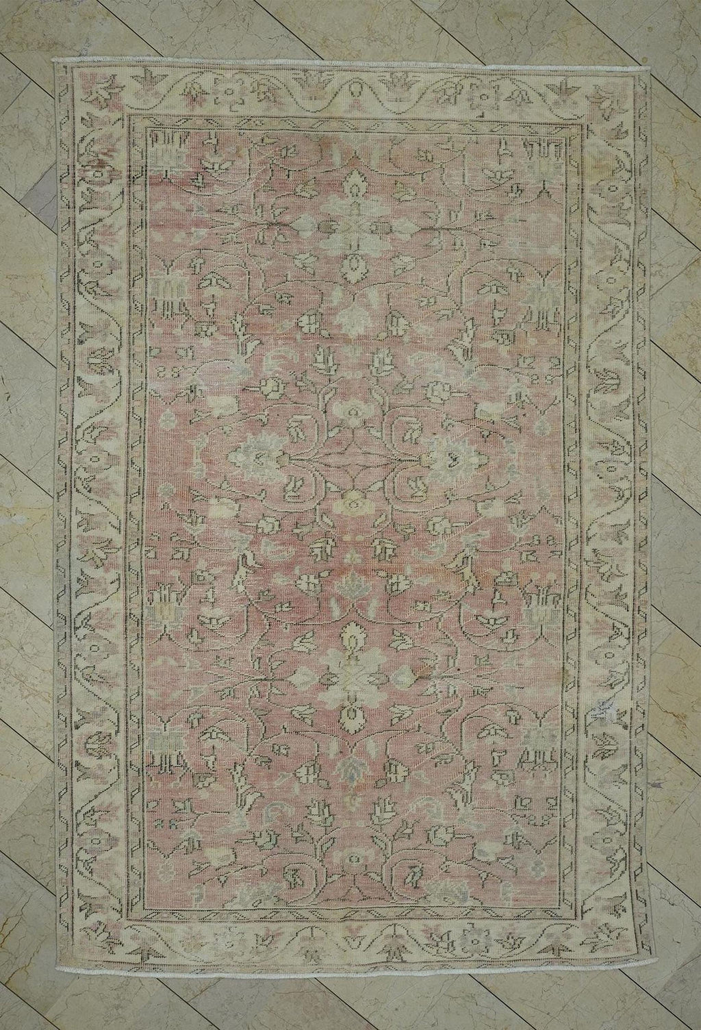 Handmade Oushak Turkish Rug: 6x9 Pastel Geometric Wool Carpet