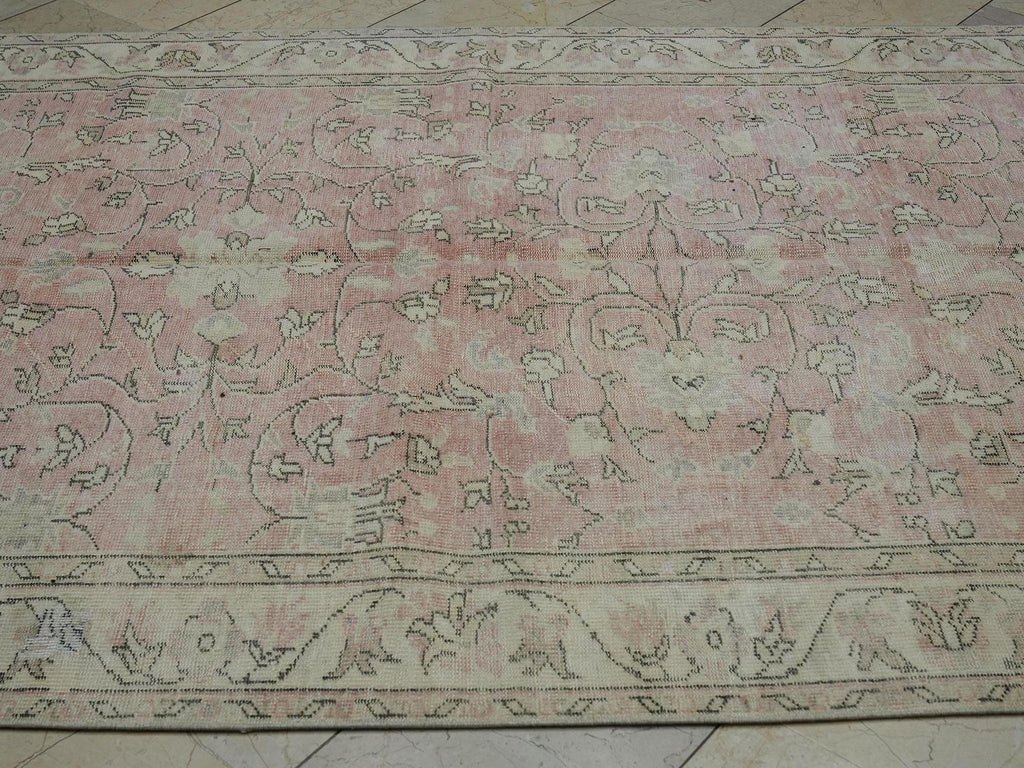 Handmade Oushak Turkish Rug: 6x9 Pastel Geometric Wool Carpet