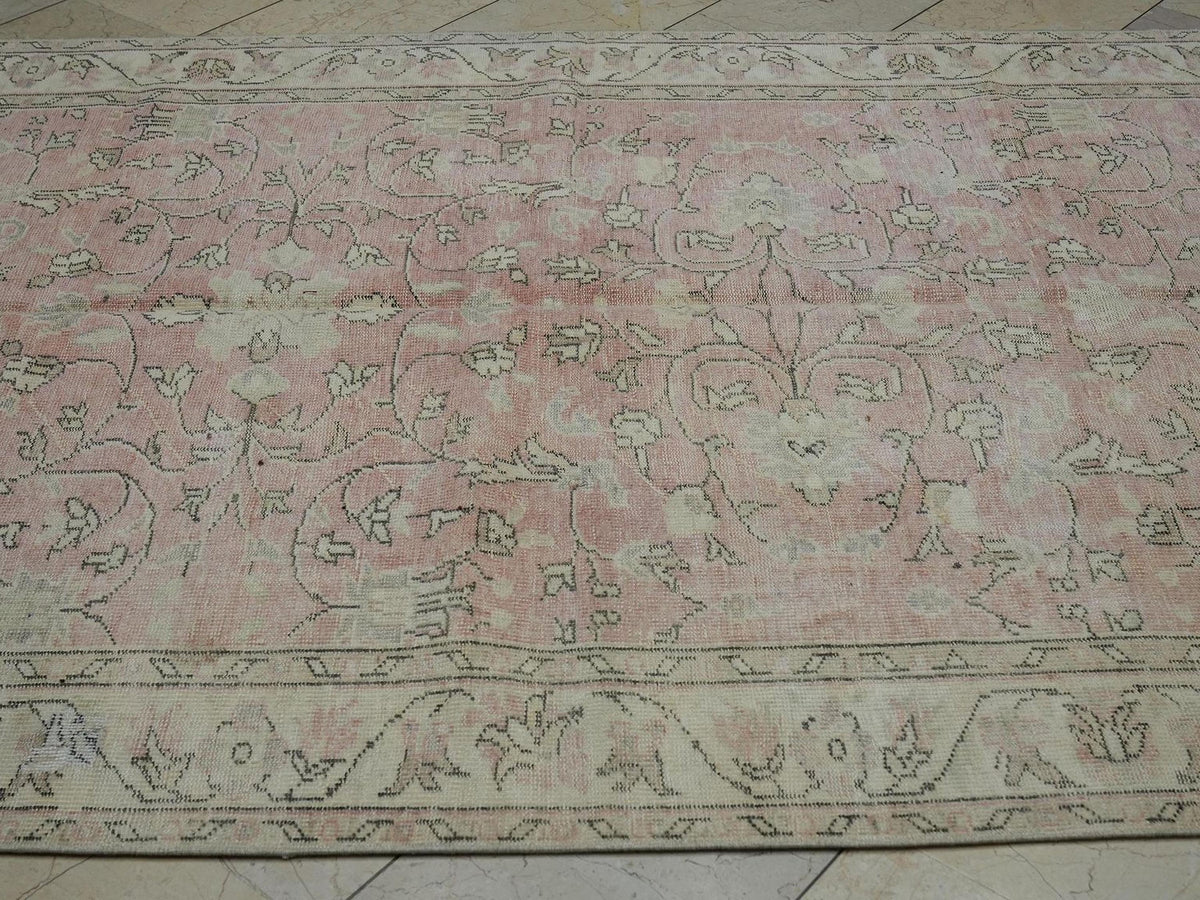 Handmade Oushak Turkish Rug: 6x9 Pastel Geometric Wool Carpet