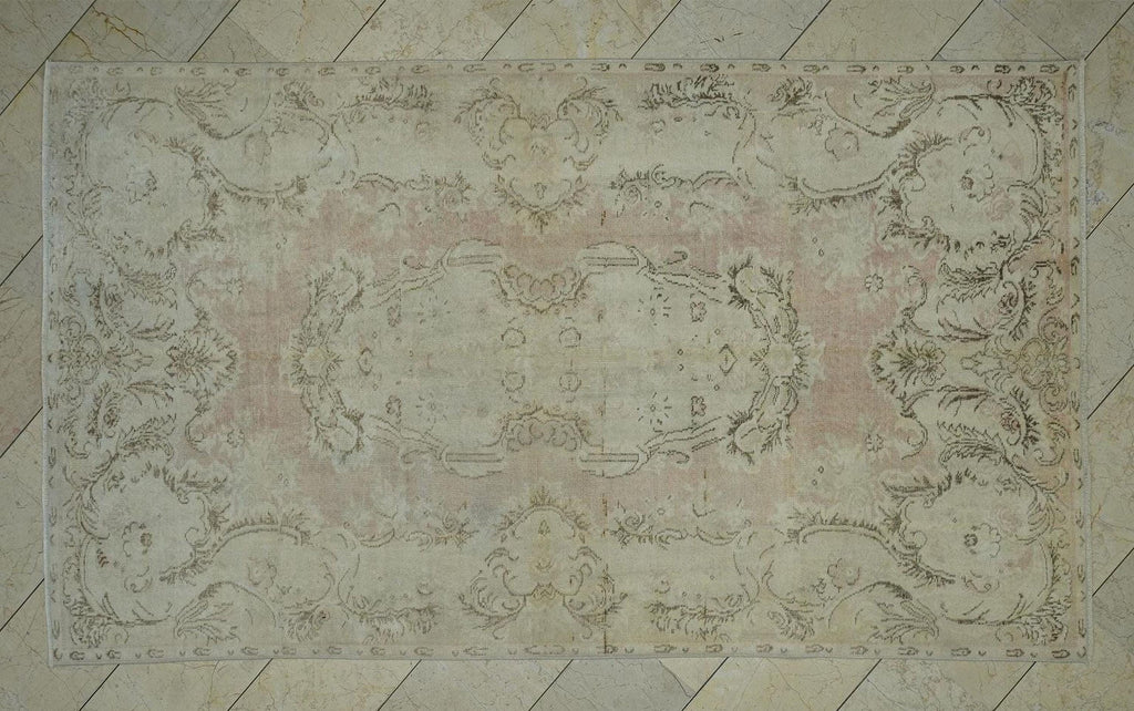 Vintage Oushak Wool Rug: 5.2x9 ft Mid-Century Turkish Carpet