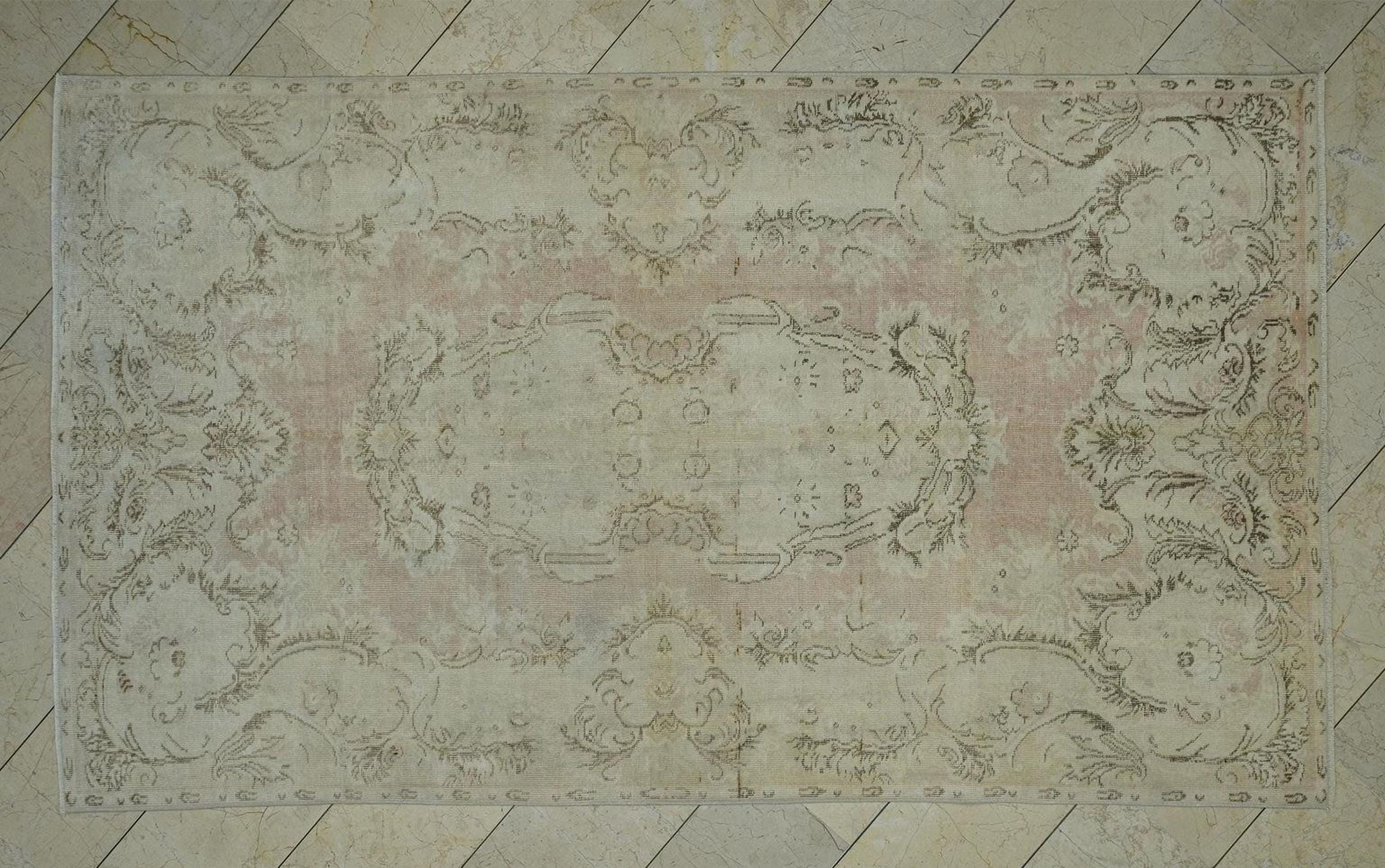 Vintage Oushak Wool Rug: 5.2x9 ft Mid-Century Turkish Carpet
