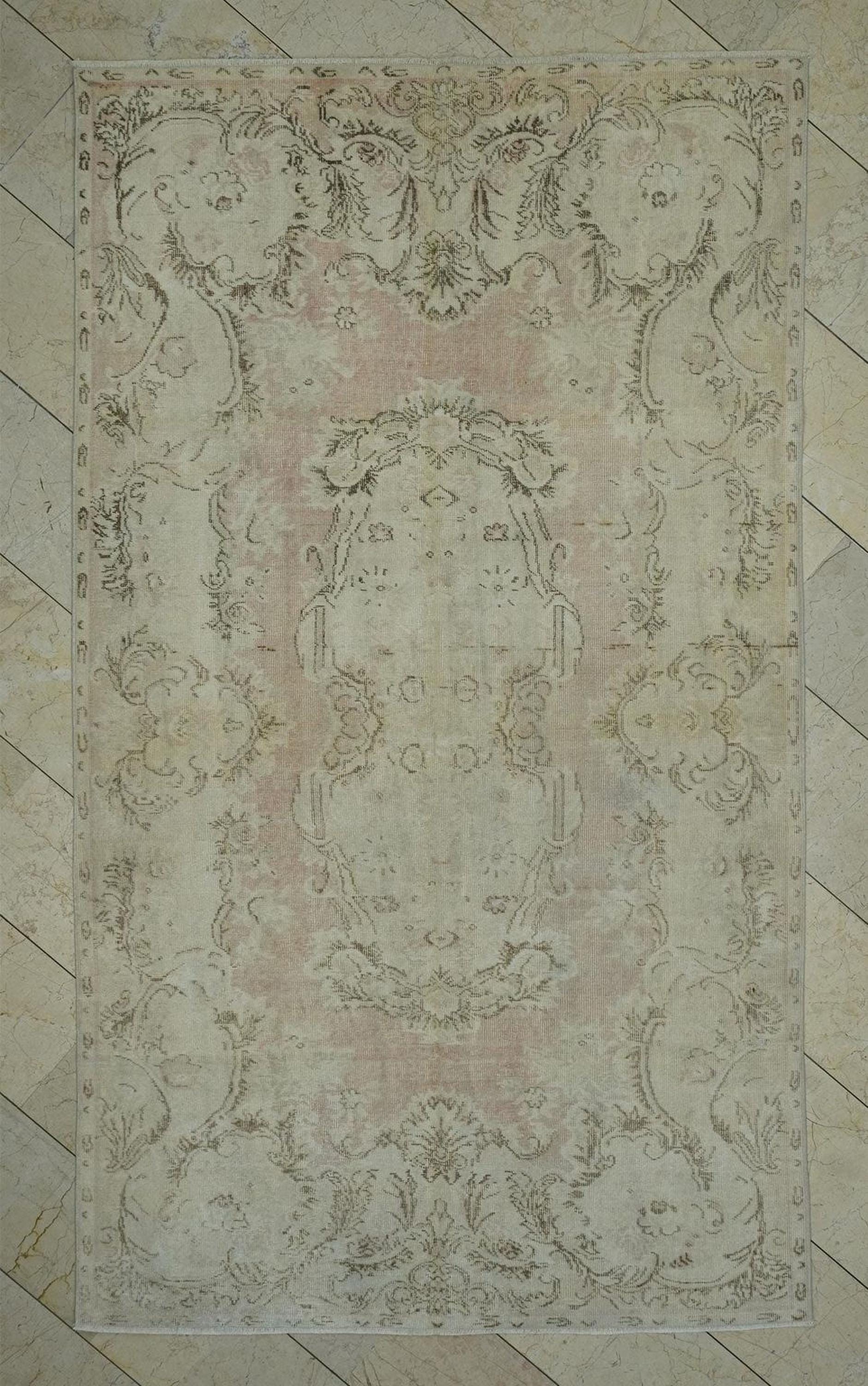 Vintage Oushak Wool Rug: 5.2x9 ft Mid-Century Turkish Carpet