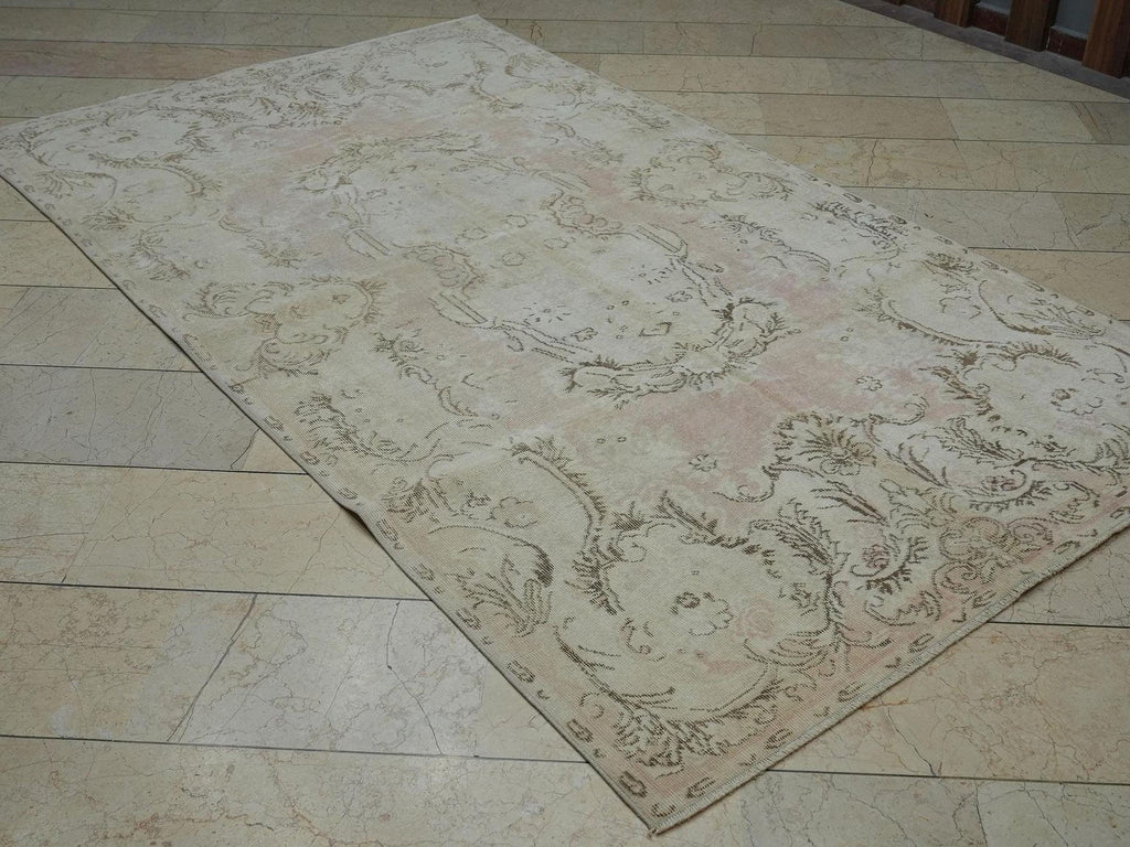 Vintage Oushak Wool Rug: 5.2x9 ft Mid-Century Turkish Carpet