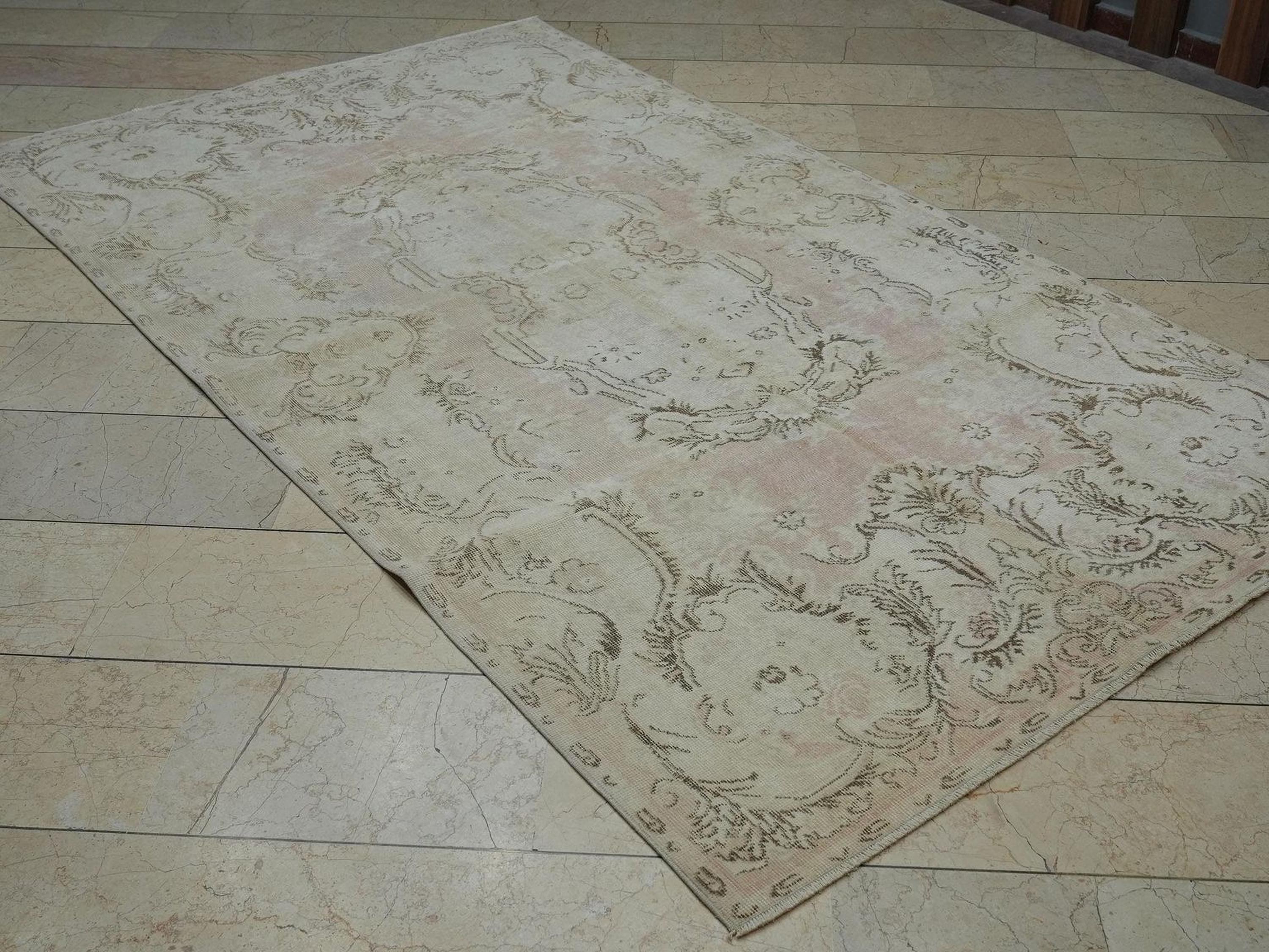 Vintage Oushak Wool Rug: 5.2x9 ft Mid-Century Turkish Carpet
