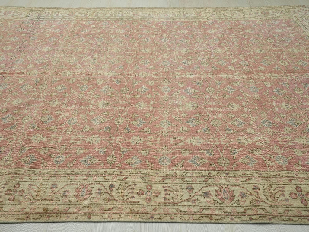 Faded Red Oushak Rug: 7x10.2 ft, Turkish Wool Farmhouse Rugs