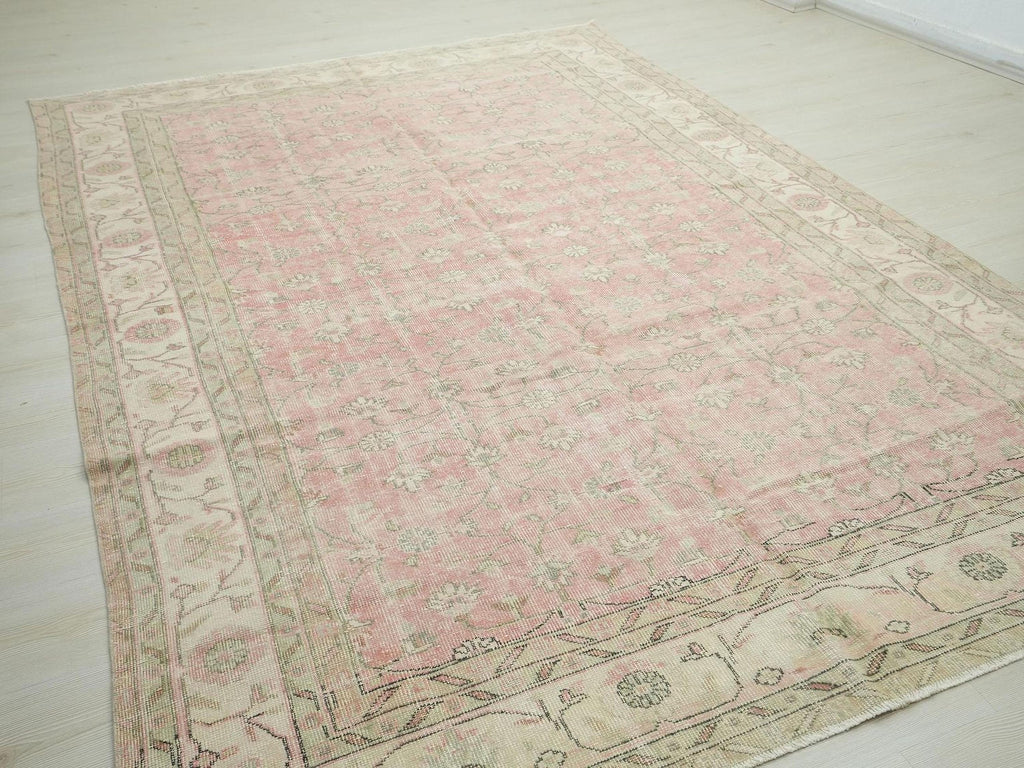 Handmade Vintage Wool Oushak Rug: Turkish Farmhouse Carpet 6,11x10,2 Ft