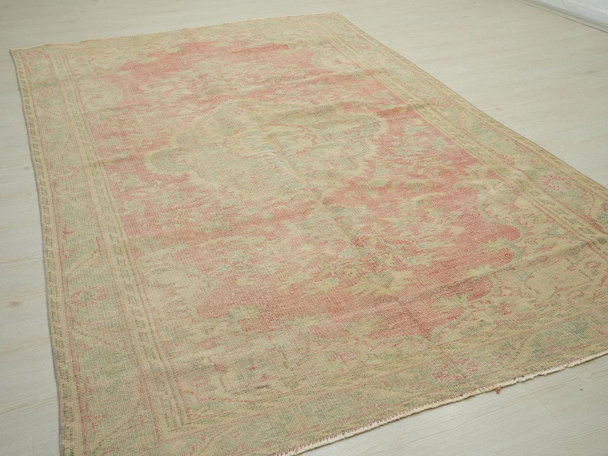 6x9 Vintage Oushak Rug: Mid-Century Modern Turkish Carpet