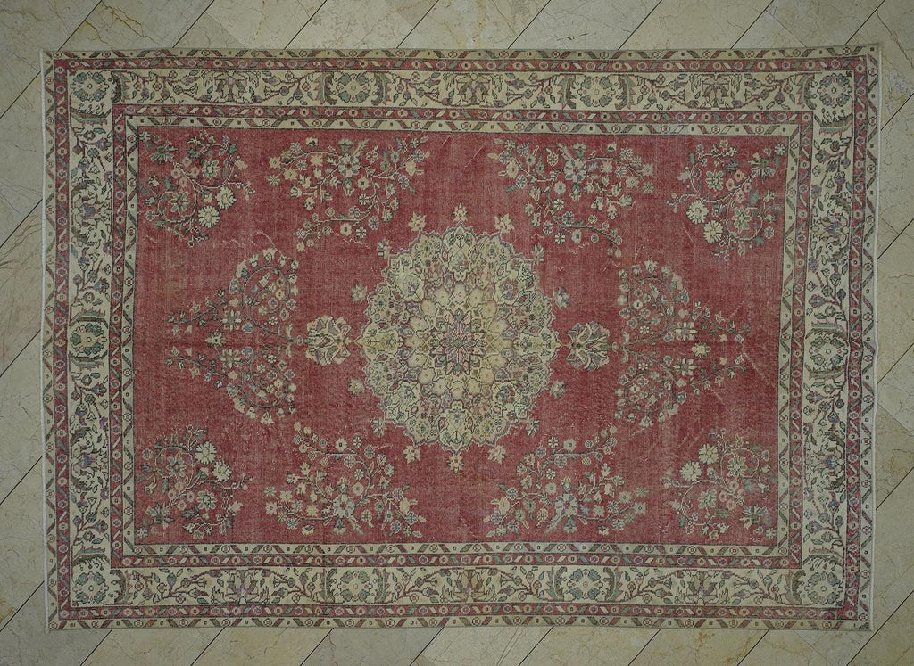 Handmade Oushak Turkish Rug: 6.9"x10' Wool Carpet, Farmhouse Decor