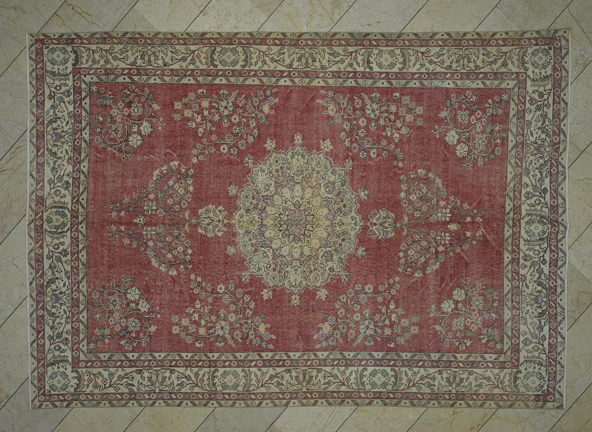 Handmade Oushak Turkish Rug: 6.9"x10' Wool Carpet, Farmhouse Decor