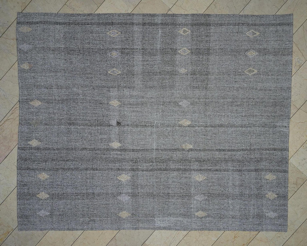 8x10 Scandinavian Style Home Decor - Natural Gray Flat-weave Turkish Kilim Rug.