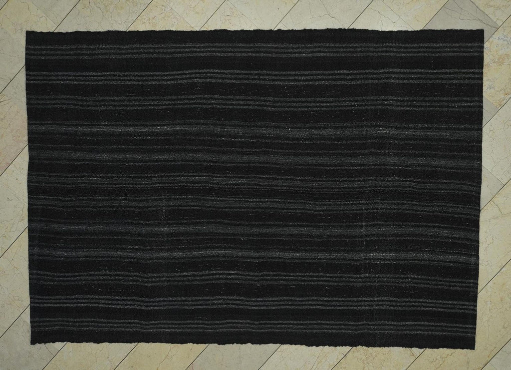 Mid-Century Modern Goat Hair Kilim Rug: 5.8x8.3 ft, Natural Color Stripe Rugs
