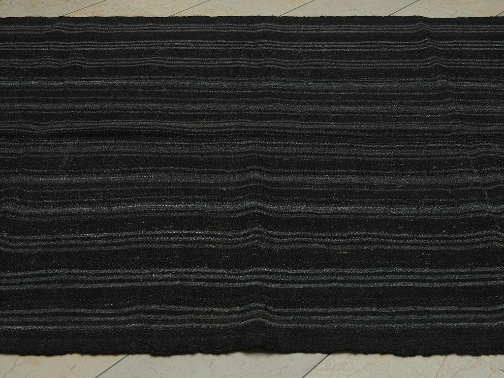 Mid-Century Modern Goat Hair Kilim Rug: 5.8x8.3 ft, Natural Color Stripe Rugs