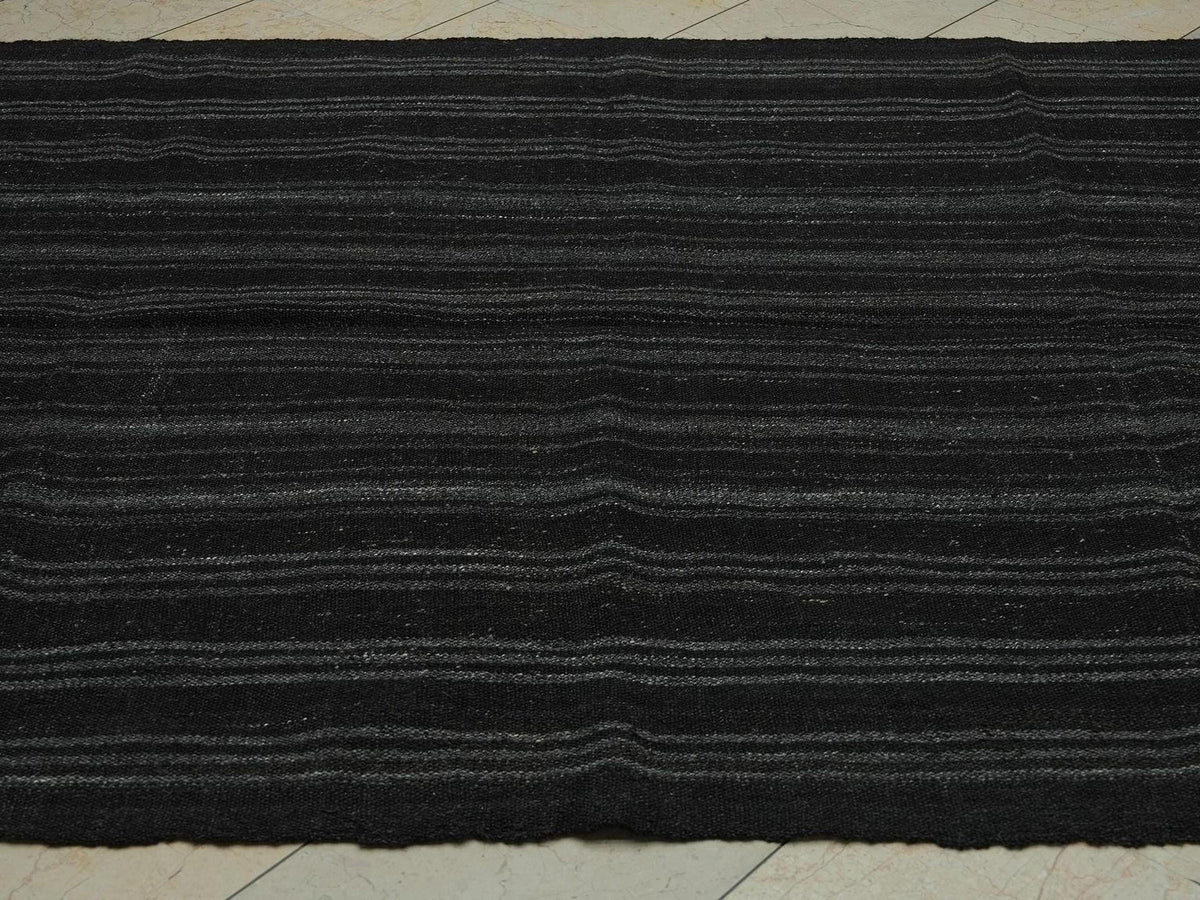 Mid-Century Modern Goat Hair Kilim Rug: 5.8x8.3 ft, Natural Color Stripe Rugs