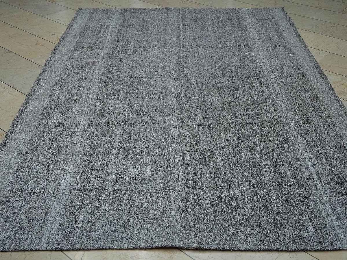 Mid Century Plain Silver Gray Vintage Turkish Kilim Rug,6,4"x9,5"Feet 195x288 Cm.