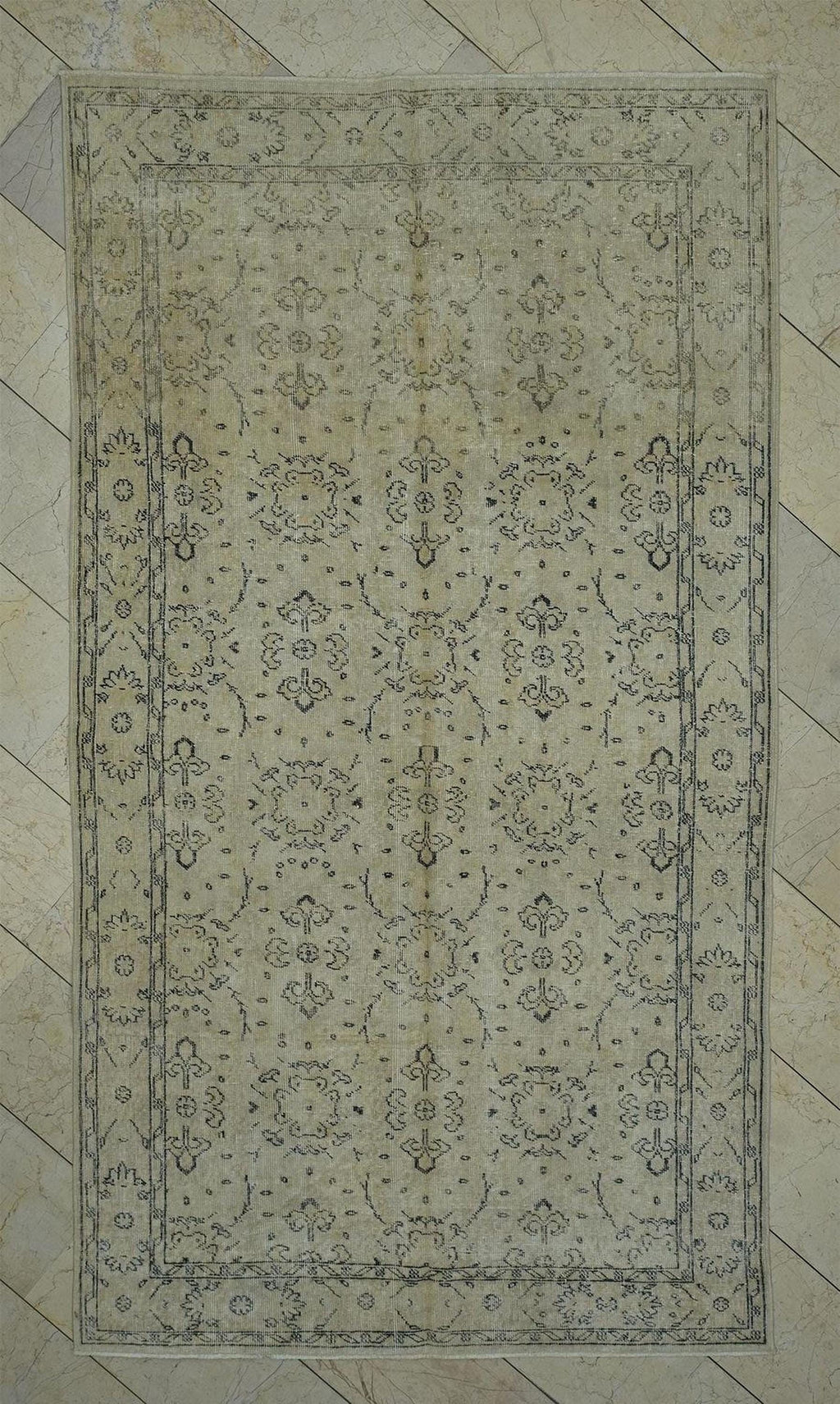 Vintage Oushak Rug: 5"x9" Beige Brown Wool Carpet