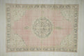 Salmon Pink Vintage Oushak Rug: Large Turkish Wool Carpet,7,2"x11" Ft.