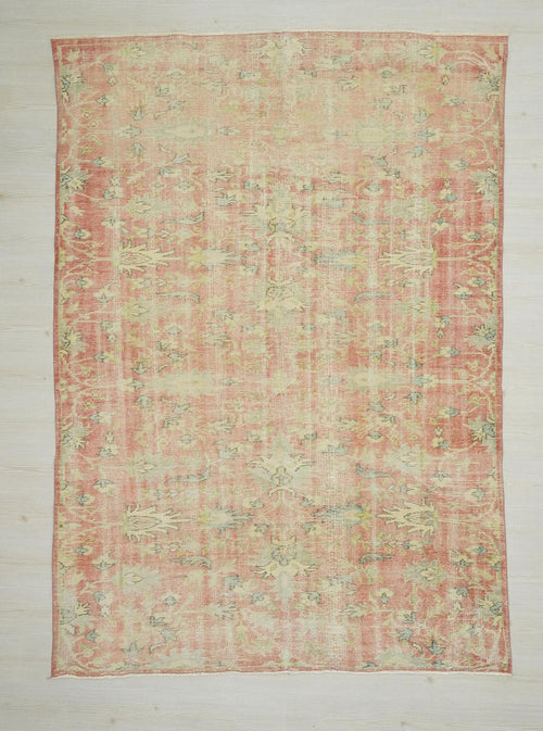 6x9 Floral Vintage Oushak Rug: Handmade Turkish Wool Carpet
