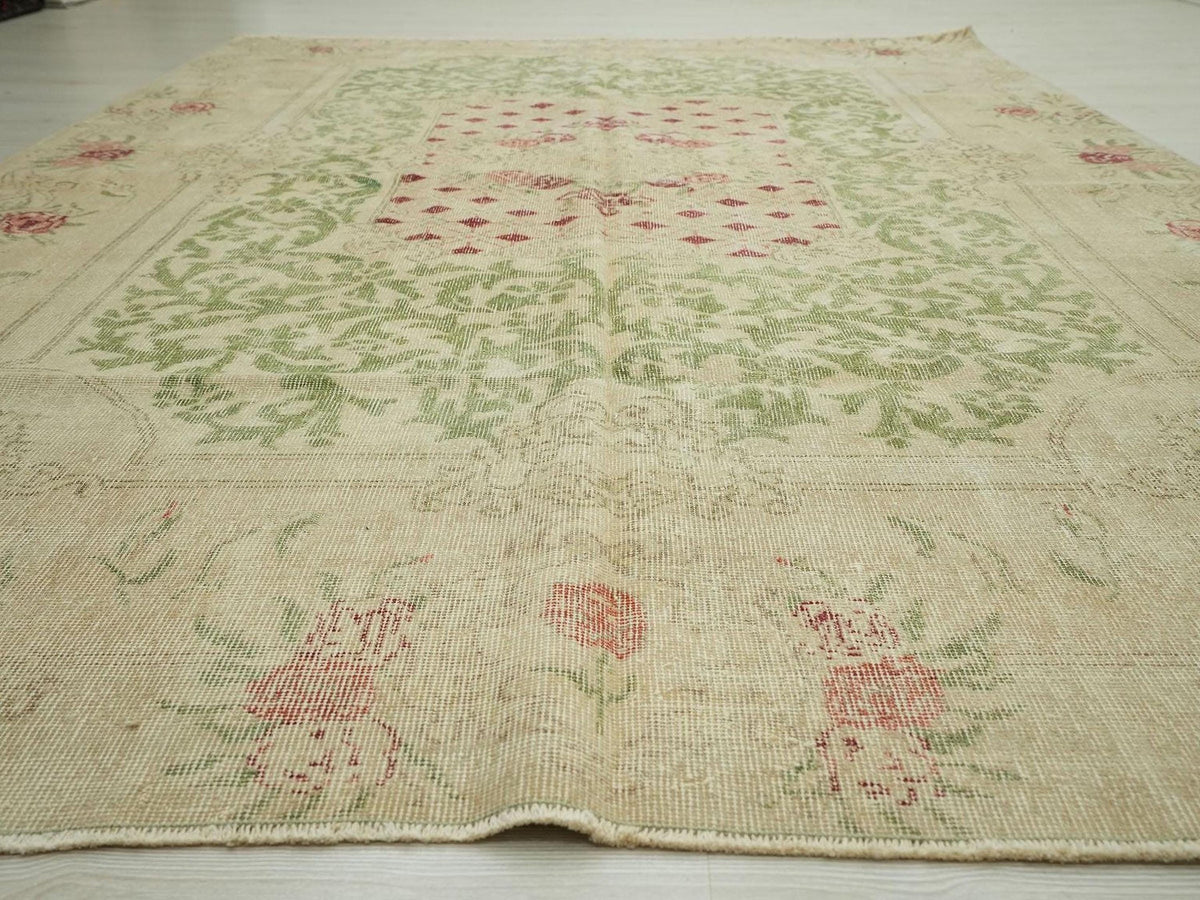 Large Vintage Oushak Rug (6.5x9.1 ft): Handmade Turkish Wool Carpet