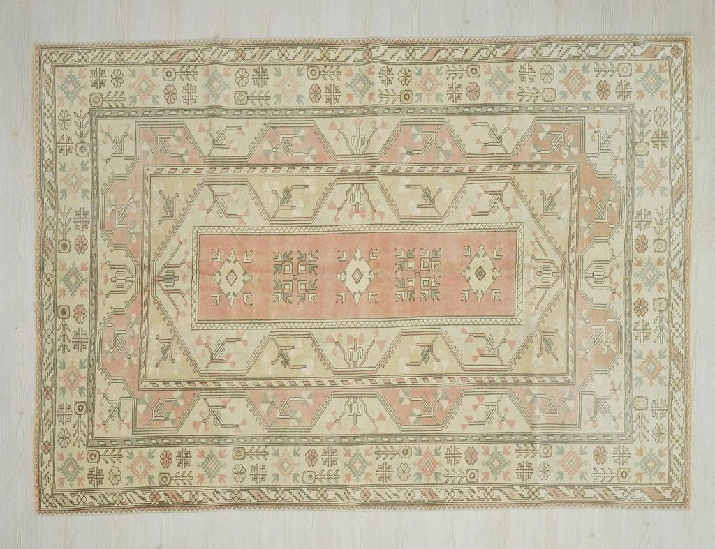 Pastel Oushak Rug 6,4x8,7 ft, Turkish Wool Carpet, Vintage Style Gift