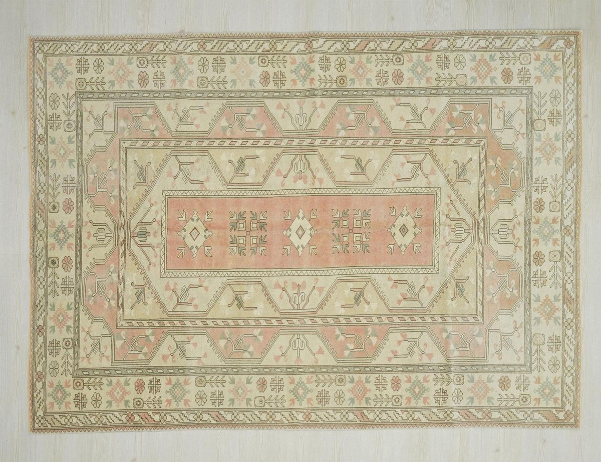 Pastel Oushak Rug 6,4x8,7 ft, Turkish Wool Carpet, Vintage Style Gift