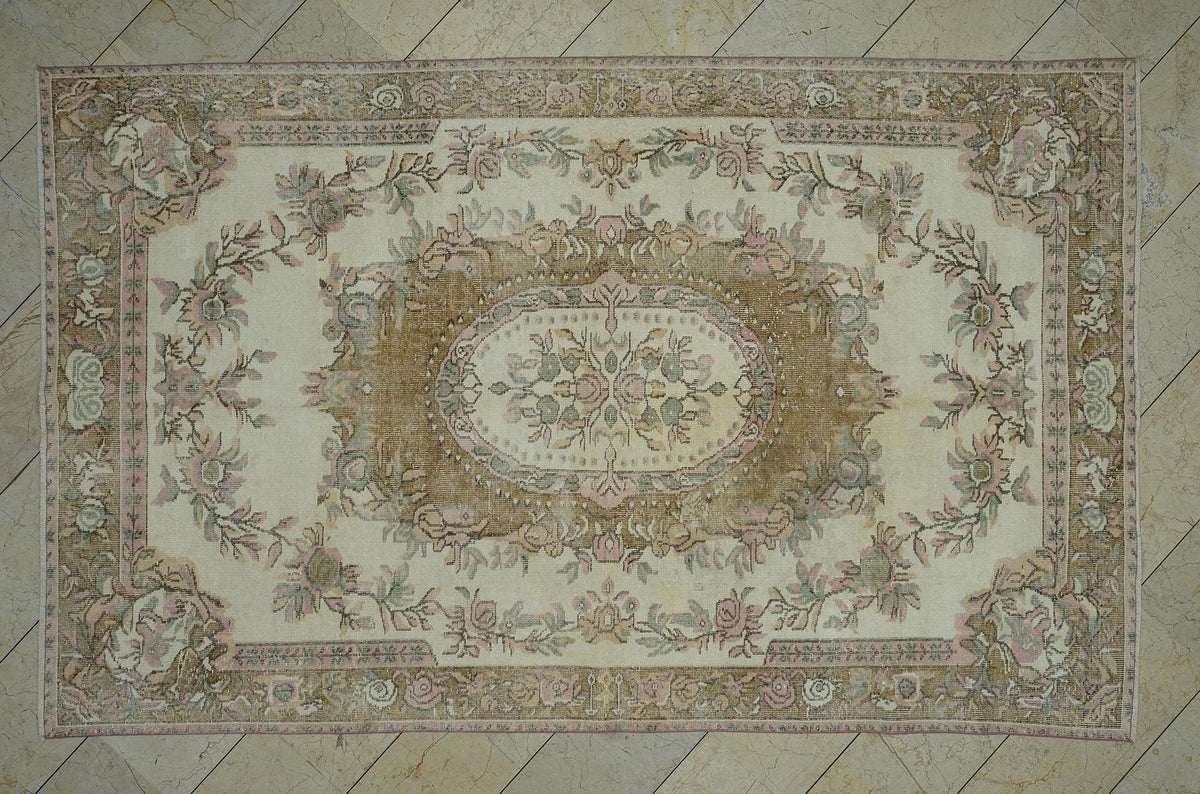 6x10 Vintage Turkish Wool Carpet Rug,Oushak Rugs For Country Farmhouse Decor
