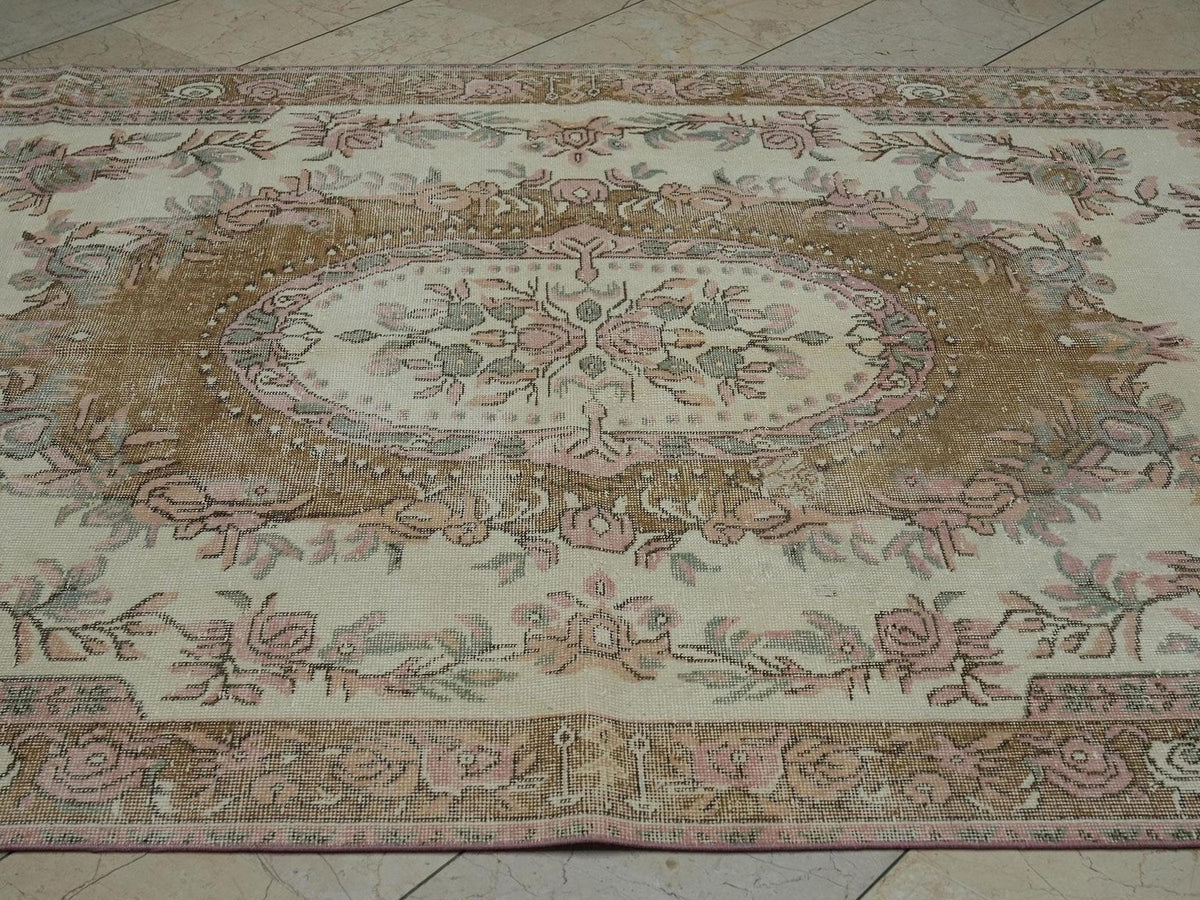 6x10 Vintage Turkish Wool Carpet Rug,Oushak Rugs For Country Farmhouse Decor