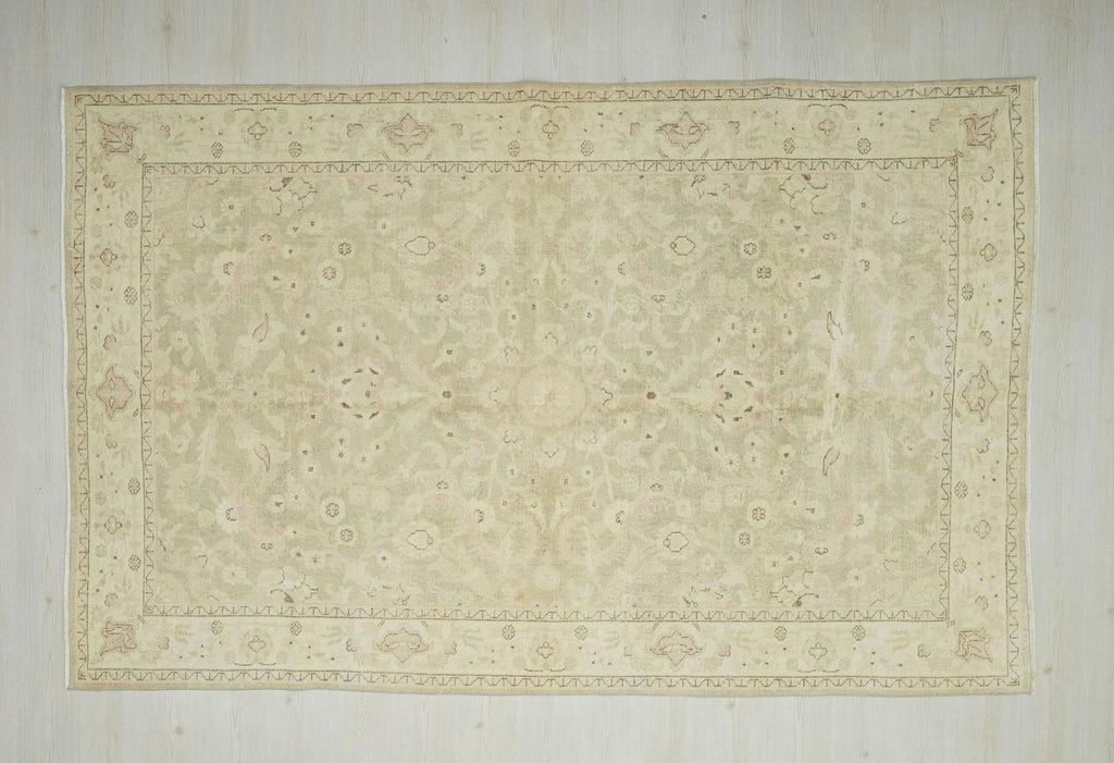 Vintage Oushak Rug: Large Turkish Wool Rugs, Muted Gray & Salmon Carpet 6x10 ft