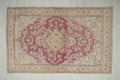 Vintage Wool Oushak Rug: Turkish Medallion Design Wine & Beige Rugs 7x11