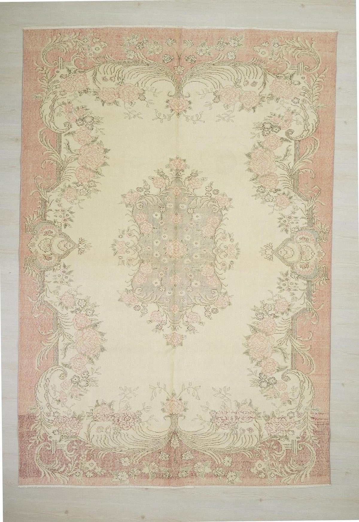 Floral Pattern Vintage Oushak Rug: 7x10 Turkish Wool Carpet