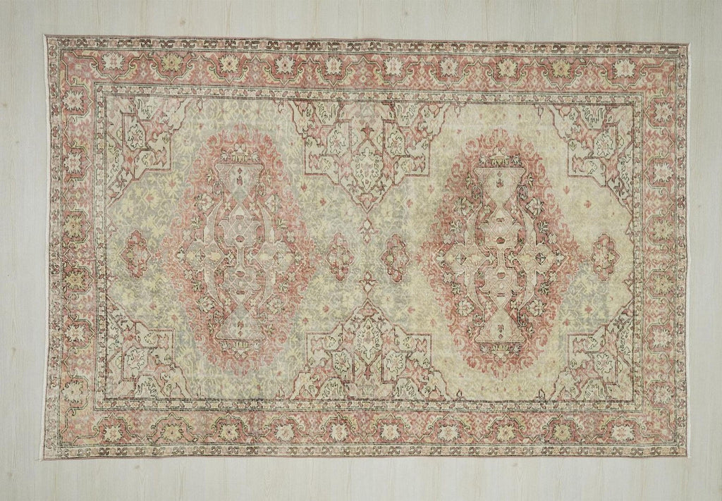 Gray & Blue Vintage Oushak Rug: Mid-Century Antique Turkish Wool Carpet 6,5x9,7 Ft.