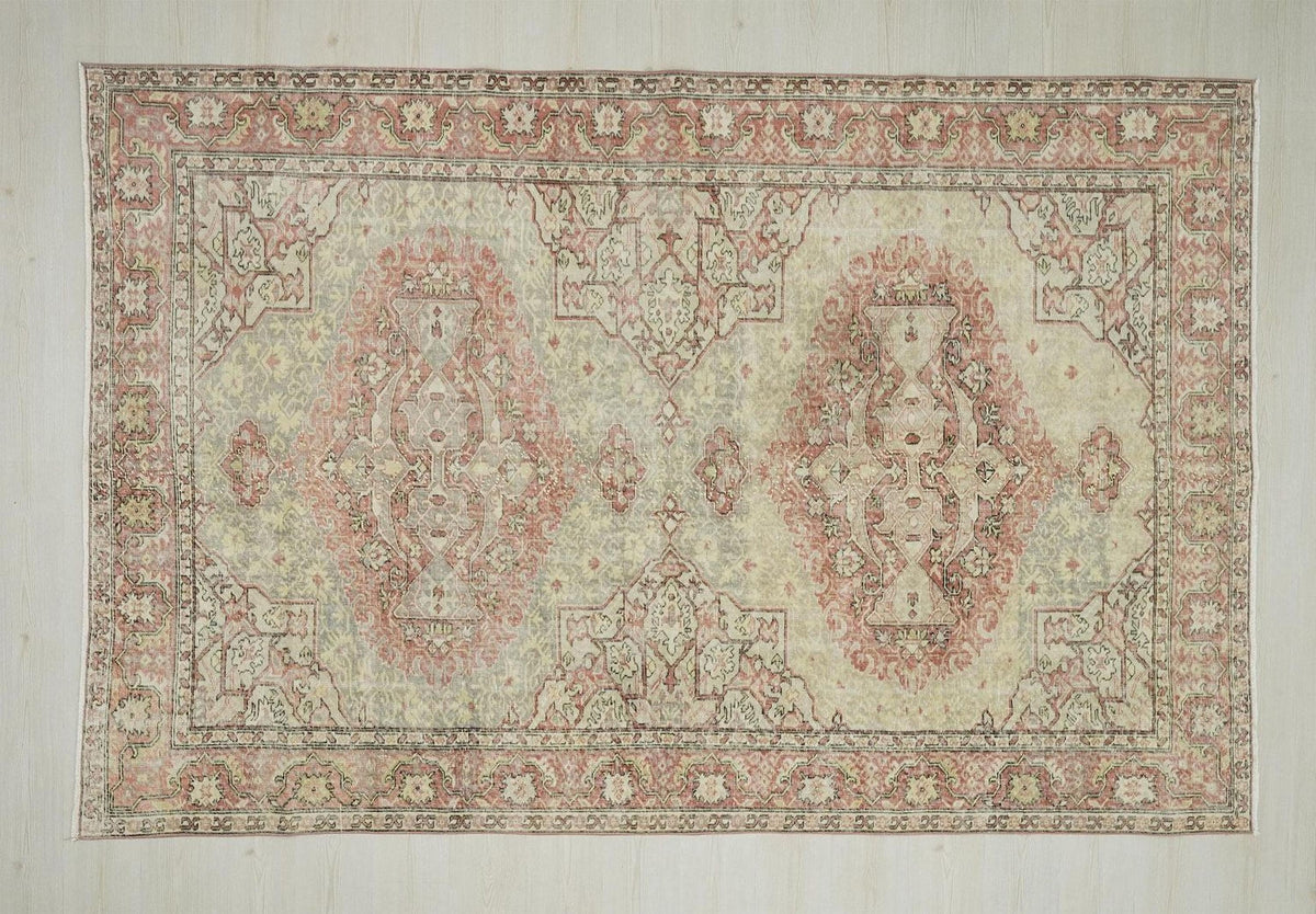 Gray & Blue Vintage Oushak Rug: Mid-Century Antique Turkish Wool Carpet 6,5x9,7 Ft.
