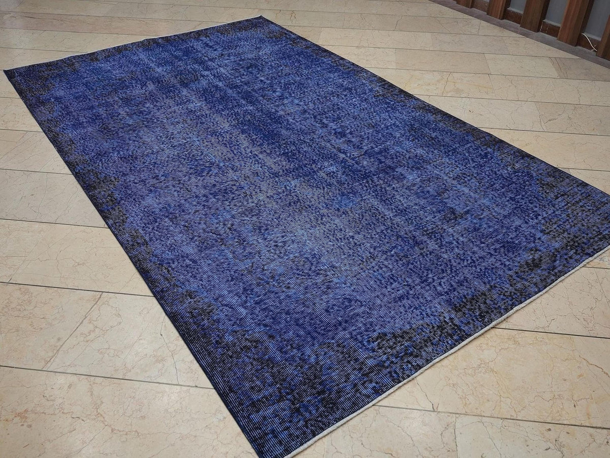Vintage Overdyed Blue Turkish Oushak Rug: 5.3x8.8 Feet,Home Living Floor Decor Rugs.