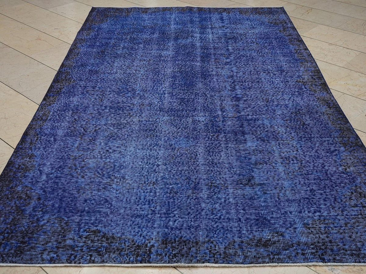 Vintage Overdyed Blue Turkish Oushak Rug: 5.3x8.8 Feet,Home Living Floor Decor Rugs.