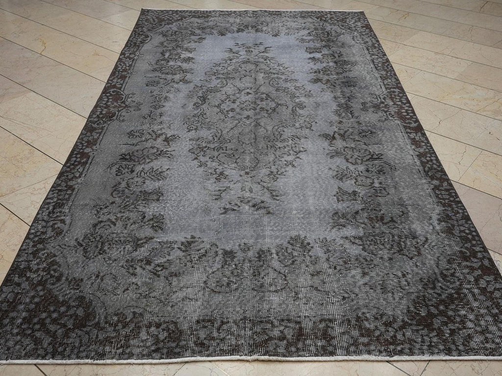 Overdyed Gray Vintage Turkish Oushak Rug: 5.2x9.6 Feet,Wool - Cotton Area Carpet.
