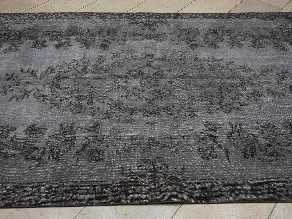 Overdyed Gray Vintage Turkish Oushak Rug: 5.2x9.6 Feet,Wool - Cotton Area Carpet.