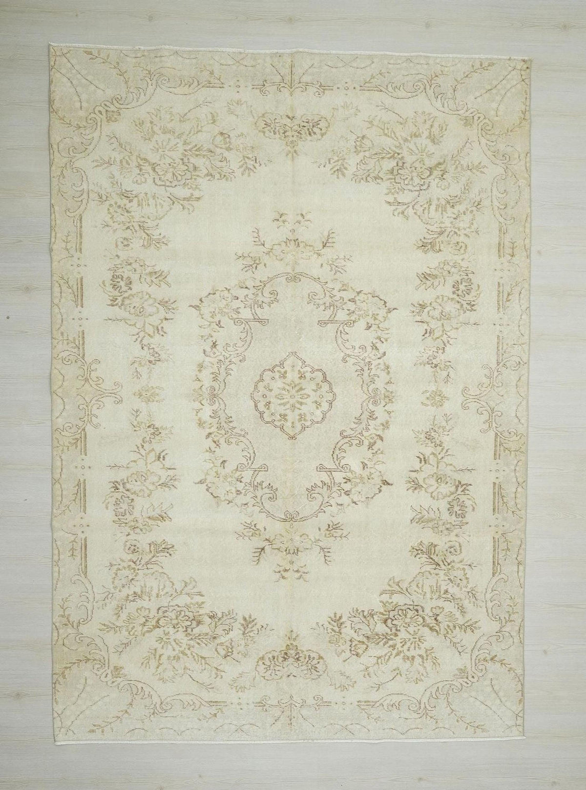 Vintage Oushak Rug: Large Handmade Wool Beige Brown Rugs, 6.10X9.9 ft.