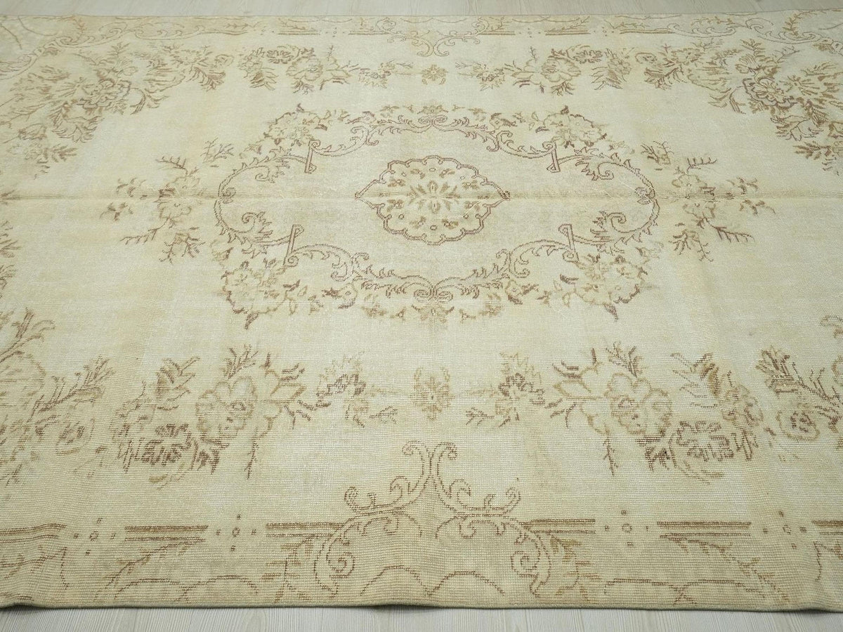 Vintage Oushak Rug: Large Handmade Wool Beige Brown Rugs, 6.10X9.9 ft.