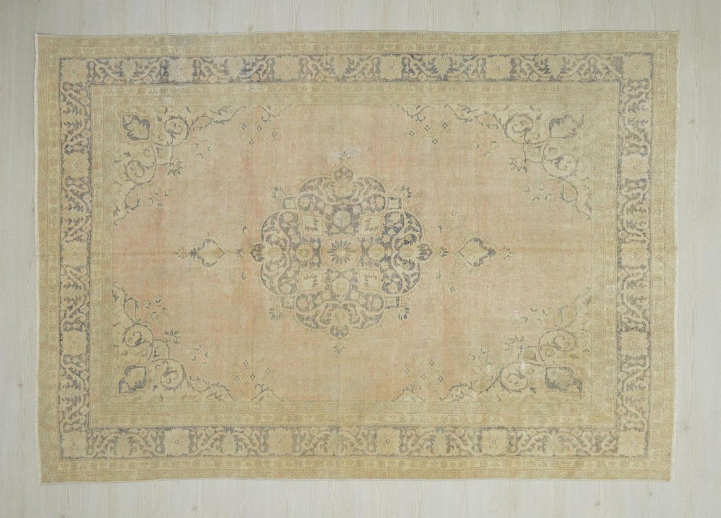 Large Vintage Oushak Rug 6.5"x9.3" - Faded Turkish Wool Carpet