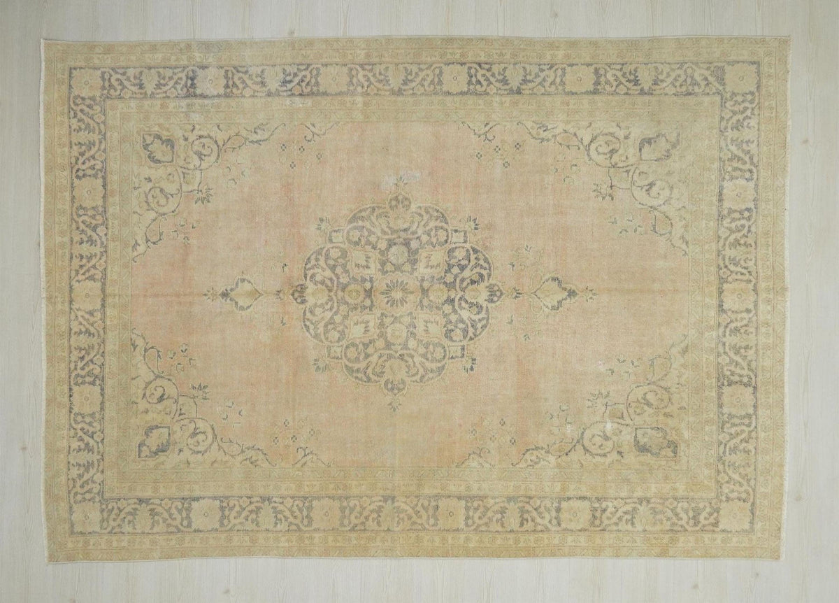 Large Vintage Oushak Rug 6.5"x9.3" - Faded Turkish Wool Carpet