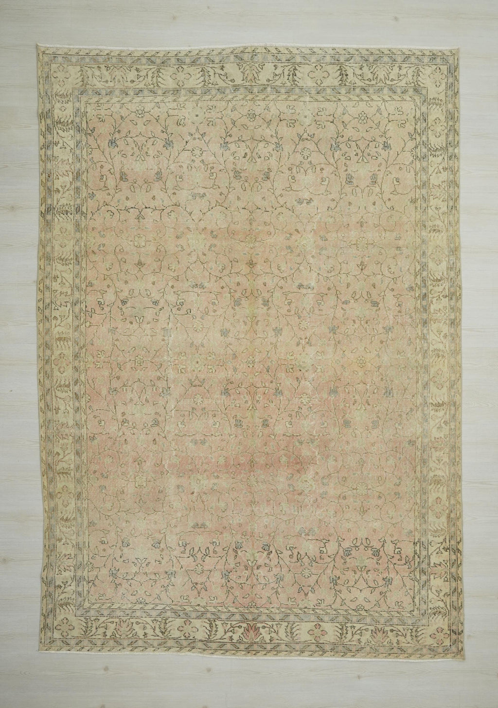 Large Salmon Pink Oushak Rug: Vintage Turkish Wool Carpet 7x10 Ft.