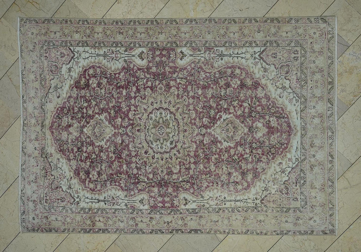 5x8 Vintage Turkish Oushak Rug: Handmade Wool Carpet
