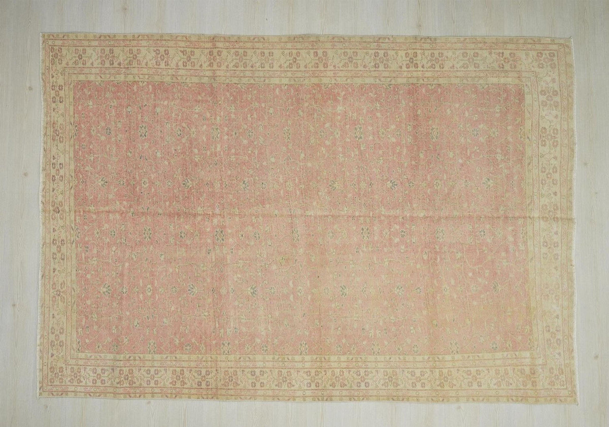 Large Vintage Oushak Rug: 7.1"x10.2" Feet,Floral Turkish Carpet